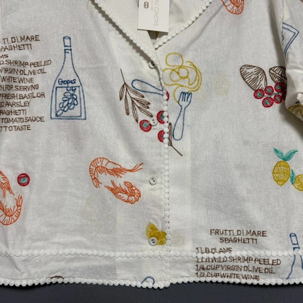 Caroline Constas Button Up Womens S Tomato Girl Cottagecore Boho Novelty NWT